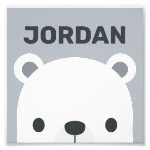 Cute Little Polar Bear with Personalized Name Phot Photo Print