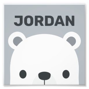 Cute Little Polar Bear with Personalized Name Photo Print