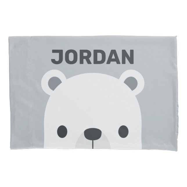 Cute Little Polar Bear with Personalized Name  Pillow Case (Front)
