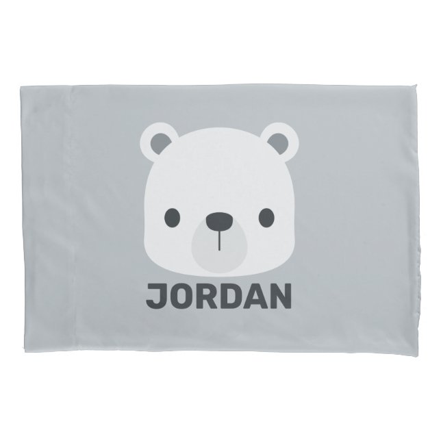 Cute Little Polar Bear with Personalized Name Pillow Case (Front)