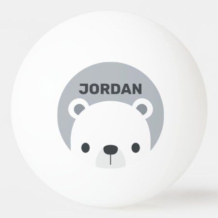 Cute Little Polar Bear With Personalized Name Ping Pong Ball