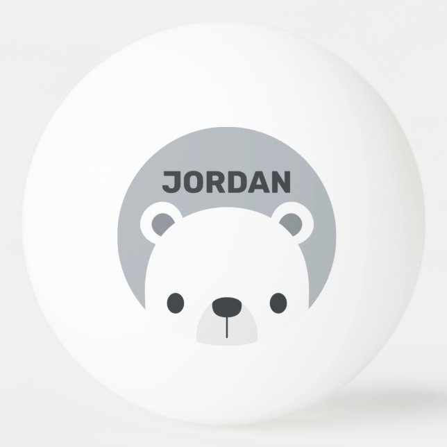 Cute Little Polar Bear with Personalized Name Ping Pong Ball (Front)