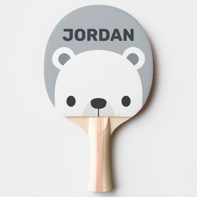 Cute Little Polar Bear with Personalized Name Ping Pong Paddle (Front)