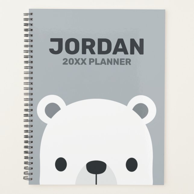 Cute Little Polar Bear with Personalized Name Planner (Front)