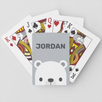 Cute Little Polar Bear With Personalized Name  Playing Cards by chingchingstudio at Zazzle