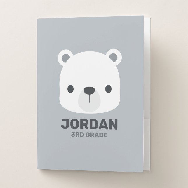 Cute Little Polar Bear with Personalized Name Pocket Folder (Front)