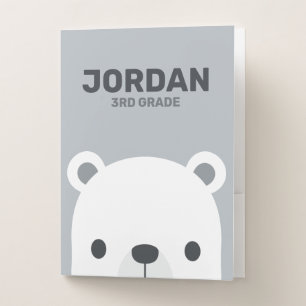 Cute Little Polar Bear with Personalized Name Pocket Folder