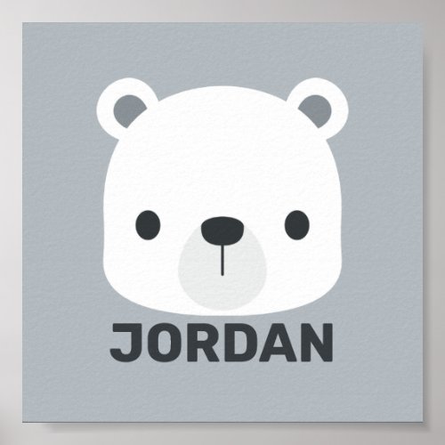 Cute Little Polar Bear with Personalized Name Poster