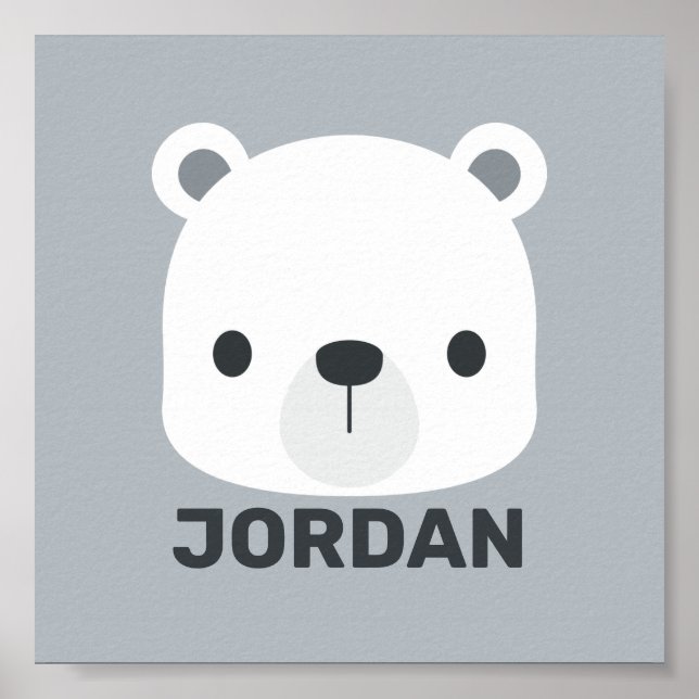 Cute Little Polar Bear with Personalized Name Poster (Front)