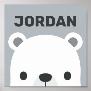 Cute Little Polar Bear with Personalized Name Poster