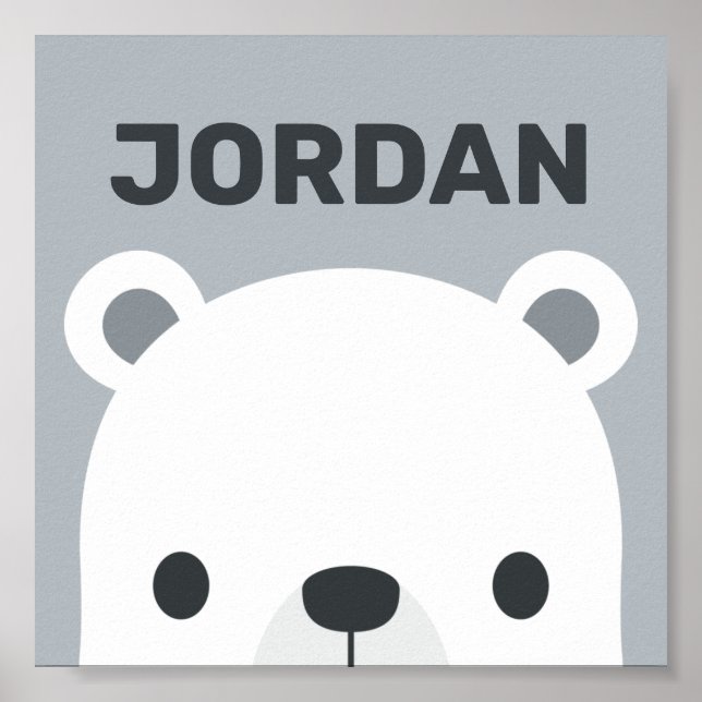Cute Little Polar Bear with Personalized Name Poster (Front)