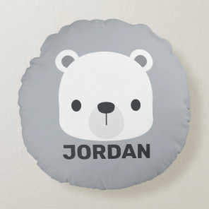 Cute Little Polar Bear with Personalized Name Round Pillow
