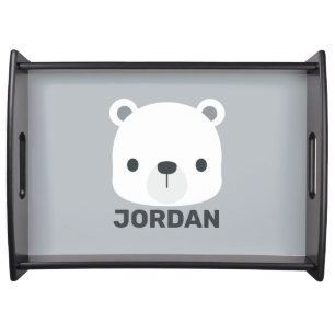 Cute Little Polar Bear with Personalized Name Serving Tray