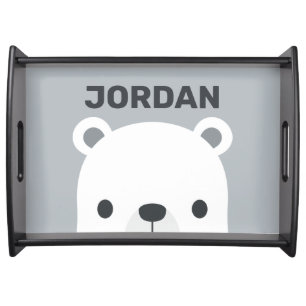 Cute Little Polar Bear with Personalized Name Serving Tray