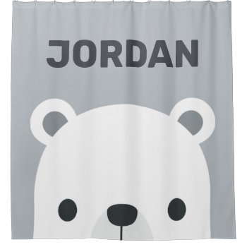 Cute Little Polar Bear With Personalized Name  Shower Curtain by chingchingstudio at Zazzle