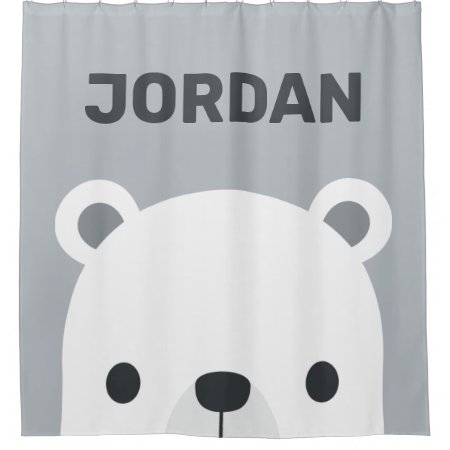 Cute Little Polar Bear With Personalized Name  Shower Curtain