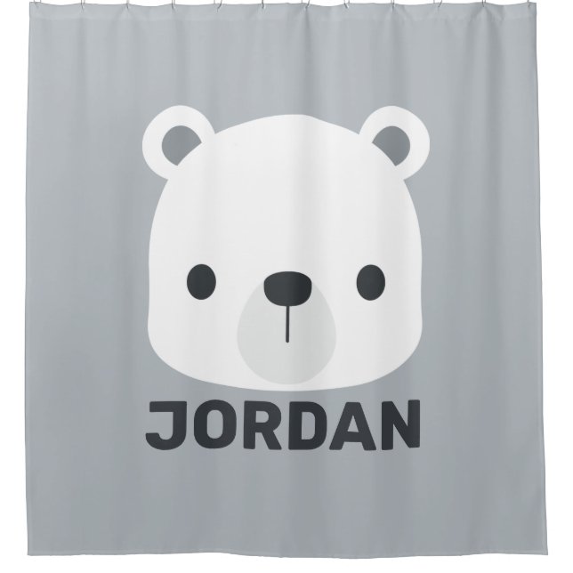 Cute Little Polar Bear with Personalized Name Shower Curtain (Front)