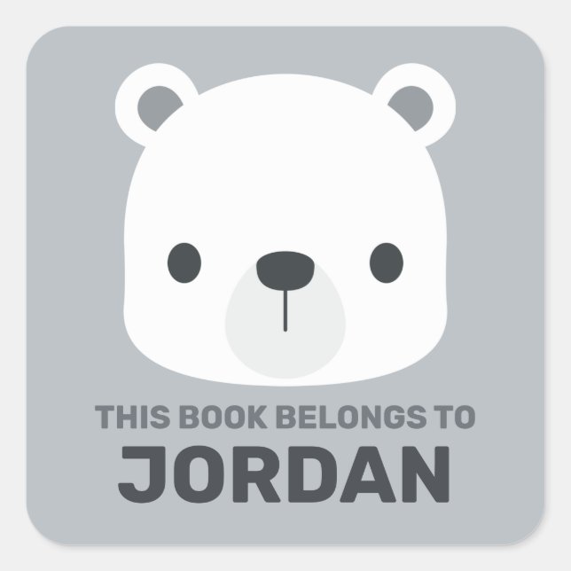 Cute Little Polar Bear with Personalized Name Square Sticker (Front)