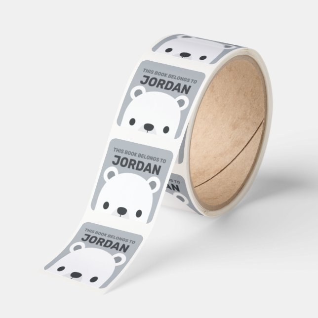 Cute Little Polar Bear with Personalized Name Square Sticker (Roll)