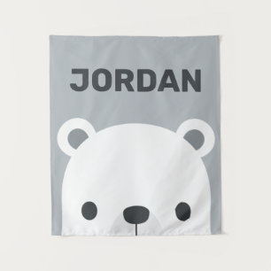 Cute Little Polar Bear with Personalized Name Tape Tapestry