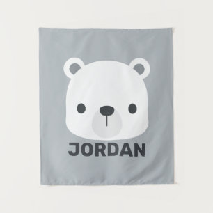 Cute Little Polar Bear with Personalized Name Tapestry