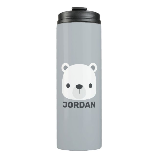 Cute Little Polar Bear with Personalized Name Thermal Tumbler (Front)