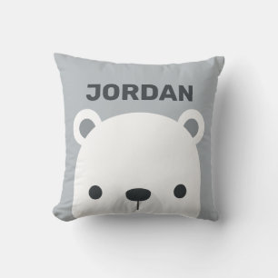 Cute Little Polar Bear with Personalized Name Thro Throw Pillow