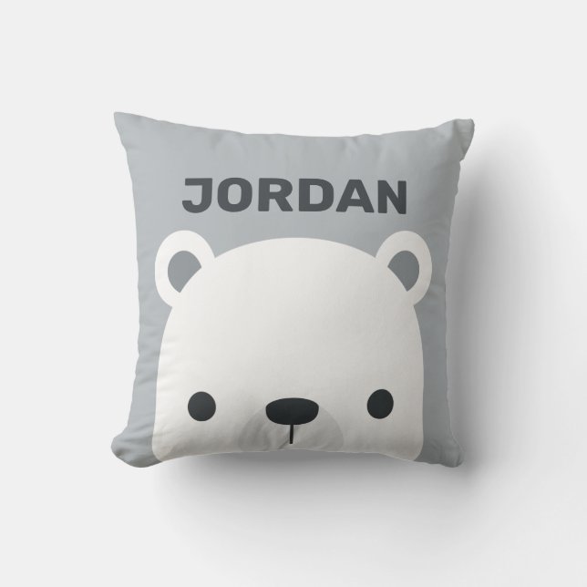 Cute Little Polar Bear with Personalized Name Throw Pillow (Front)