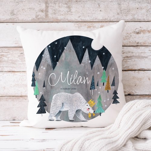 Cute Little Polar Bear with Personalized Name Throw Pillow
