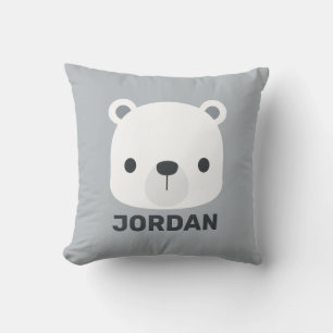 Cute Little Polar Bear with Personalized Name Throw Pillow