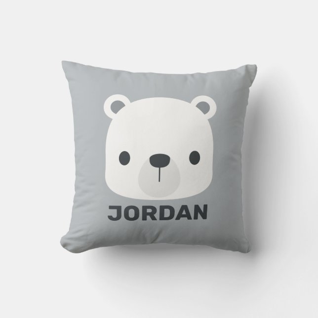 Cute Little Polar Bear with Personalized Name Throw Pillow (Front)