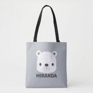 Cute Little Polar Bear with Personalized Name Tote Bag