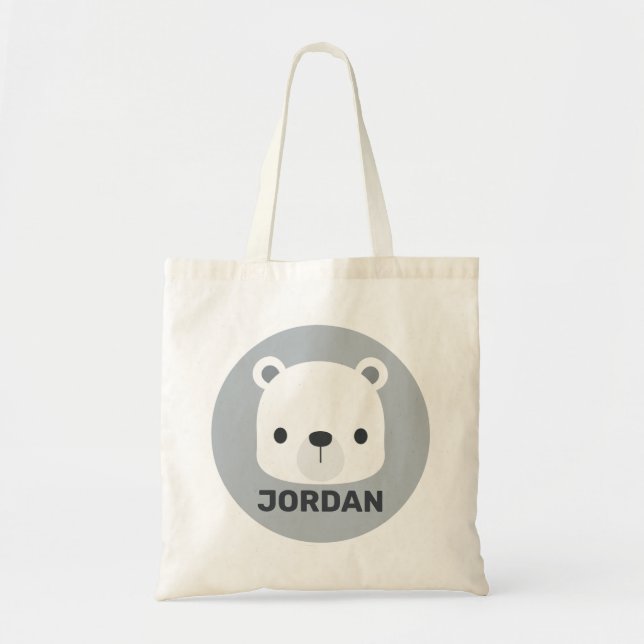 Cute Little Polar Bear with Personalized Name Tote Bag (Front)