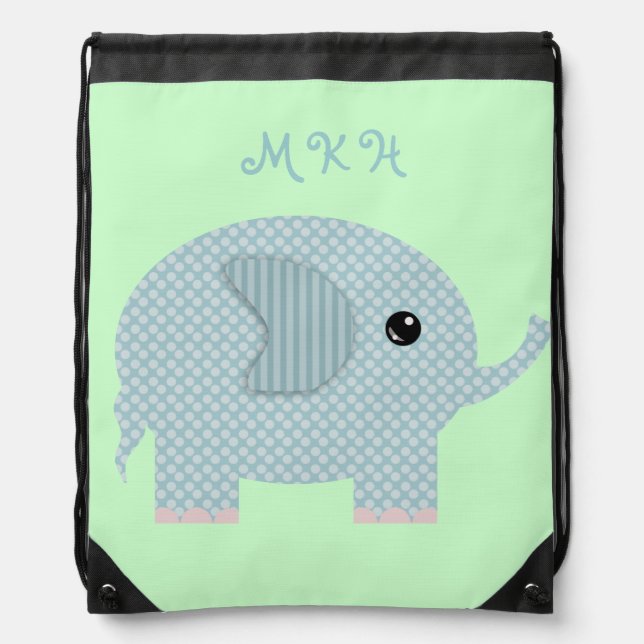 Cute Little Polka Dot Elephant Drawstring Bag (Front)