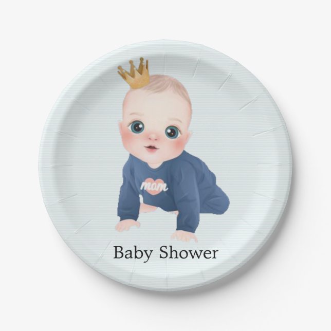 Cute Little Prince Baby Boy Shower  Paper Plates (Front)
