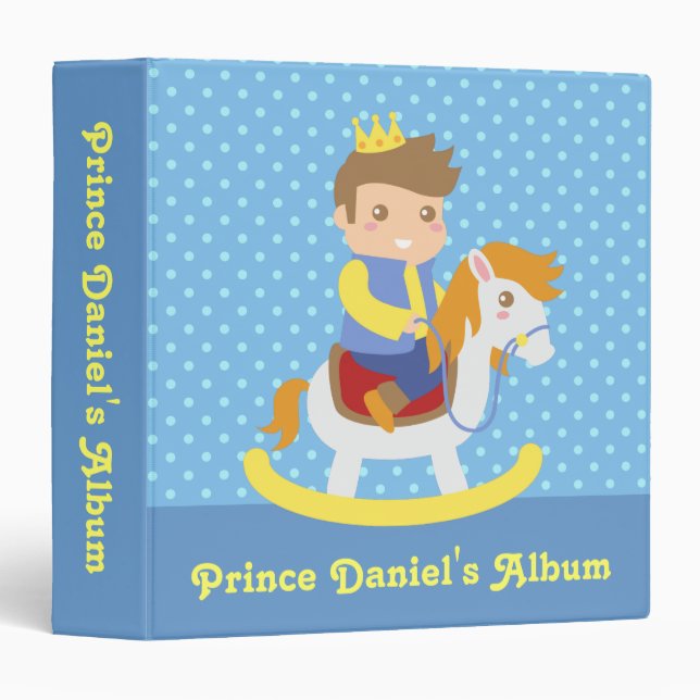Cute Little Prince, Blue Polka Dots, Photo Album Binder (Front/Spine)