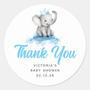 Cute Little Prince Elephant Blue Baby Shower Classic Round Sticker
