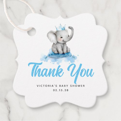 Cute Little Prince Elephant Blue Thank You Favor Tags