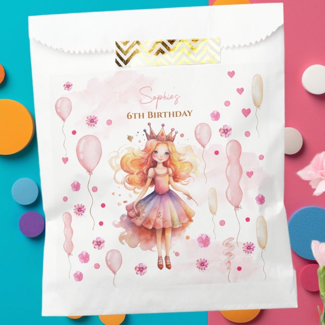 Cute little princess and balloons birthday favor bag (Creator Uploaded)