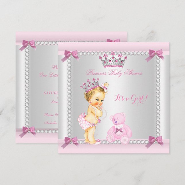Cute Little Princess Baby Shower Girl Blonde Invitation (Front/Back)