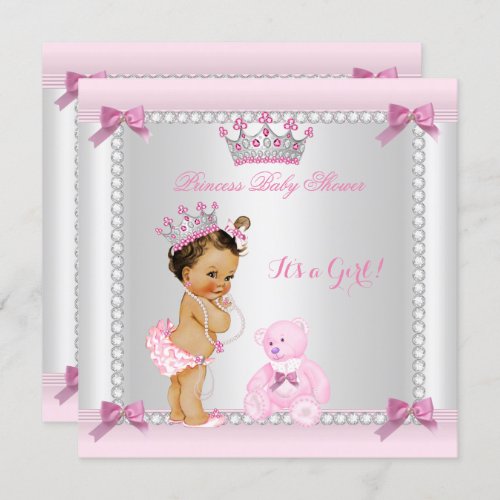 Cute Little Princess Baby Shower Girl Brunette Invitation