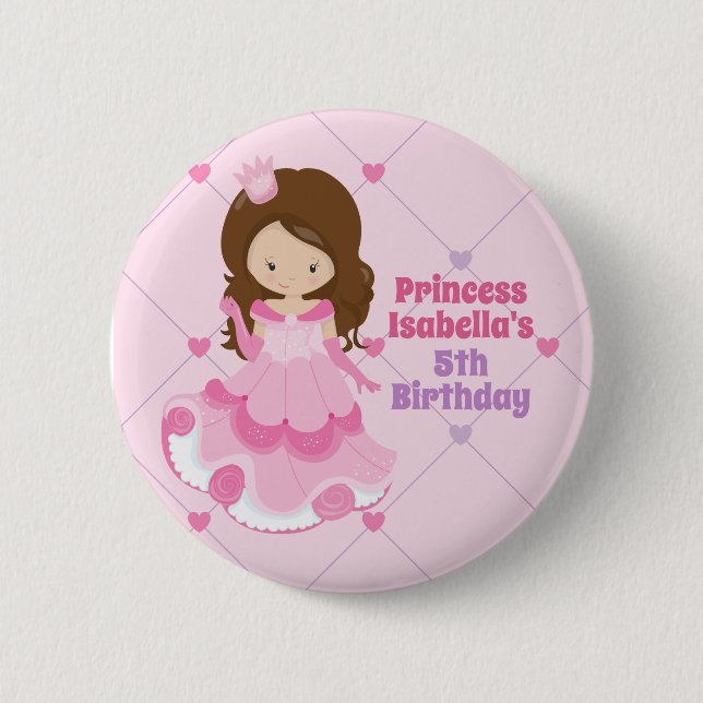 Cute Little Princess Birthday Party Pink Purple Button (Front)