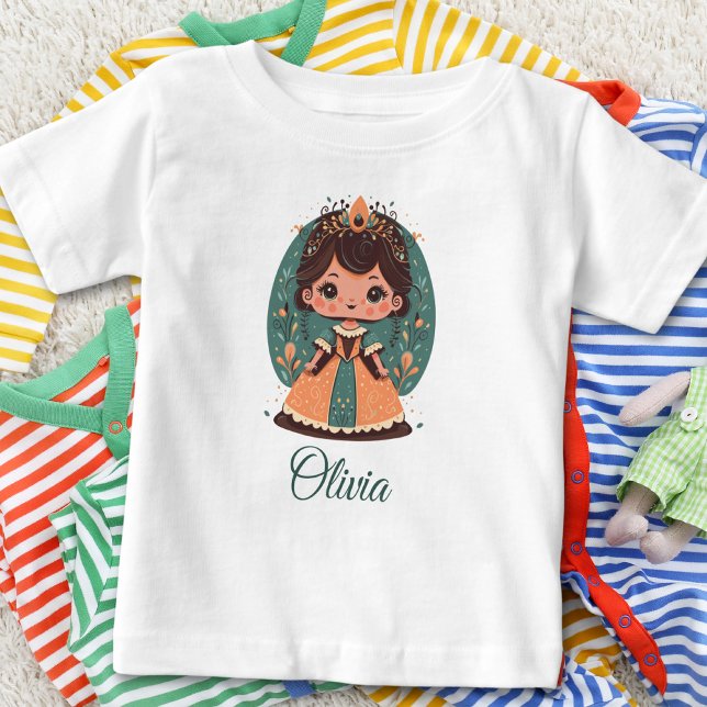 Cute Little Princess Floral Personalized Baby T-Shirt (Creator Uploaded)