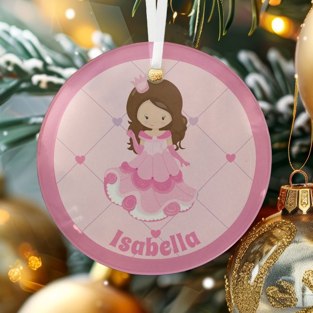 Cute Little Princess Pink Custom Kids Christmas Glass Ornament (Creator Uploaded)