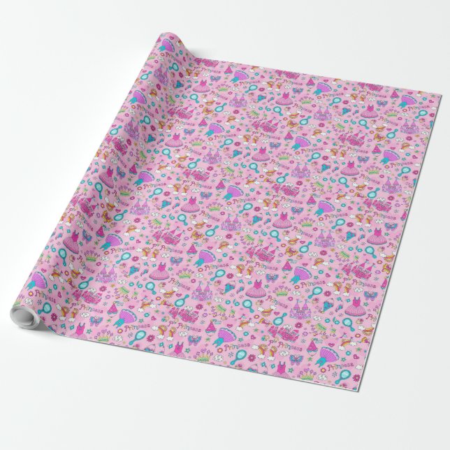 Cute Little Princess Pink Seamless Pattern Wrapping Paper (Unrolled)