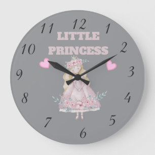Cute Little Princess Wall Clock Pink Hearts Girl