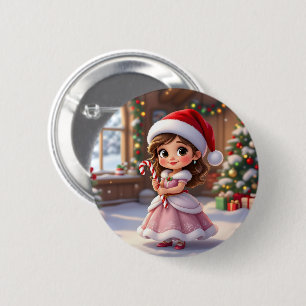 Cute little princess with Christmas hat Button