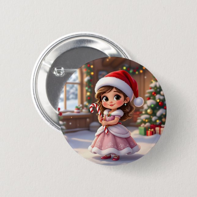 Cute little princess with Christmas hat Button (Front & Back)