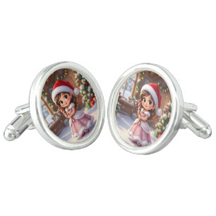 Cute little princess with Christmas hat Cufflinks