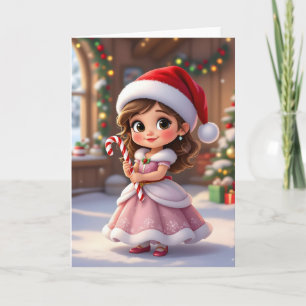 Cute little princess with Christmas hat Holiday Card